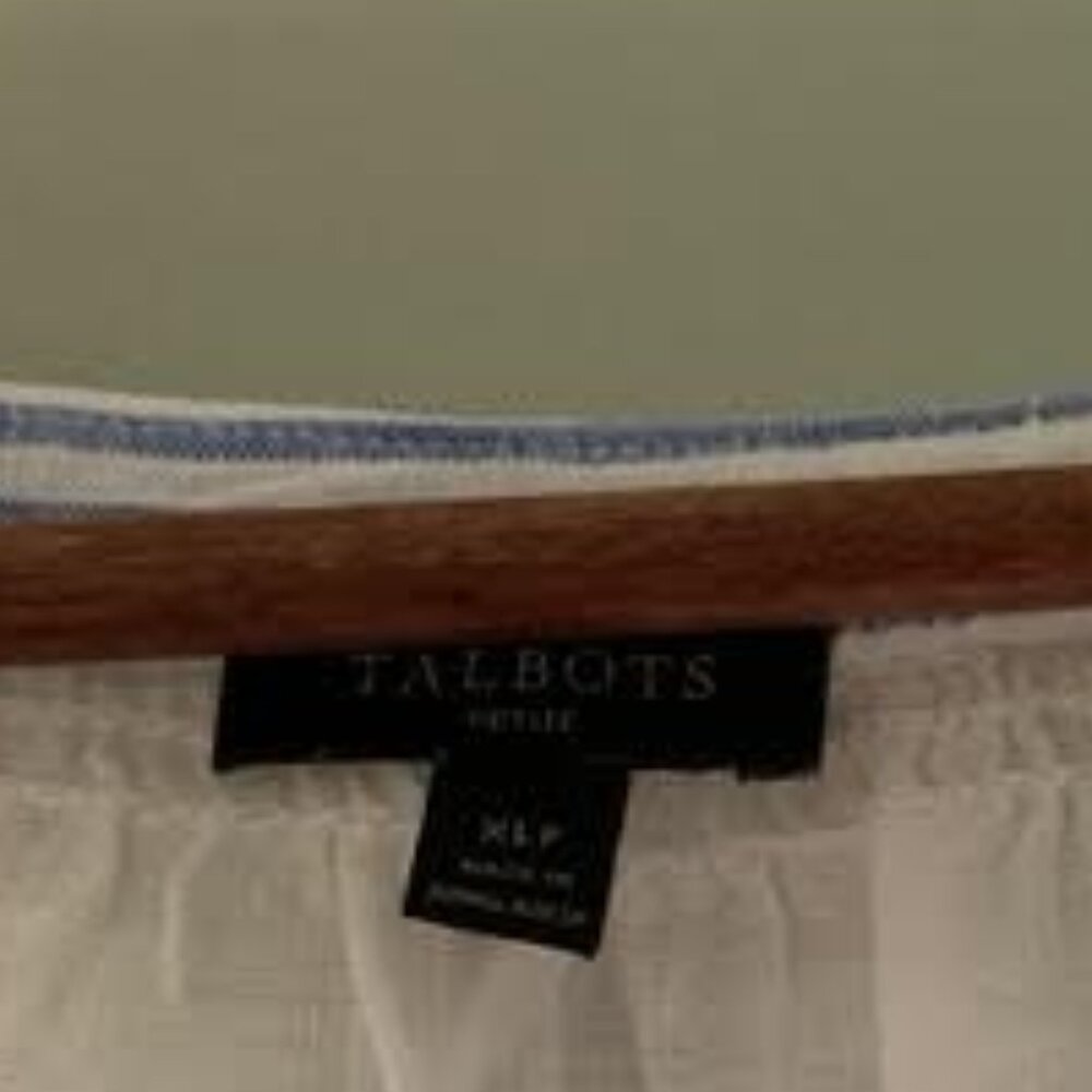Talbots XLP smocked neck linen striped blouse